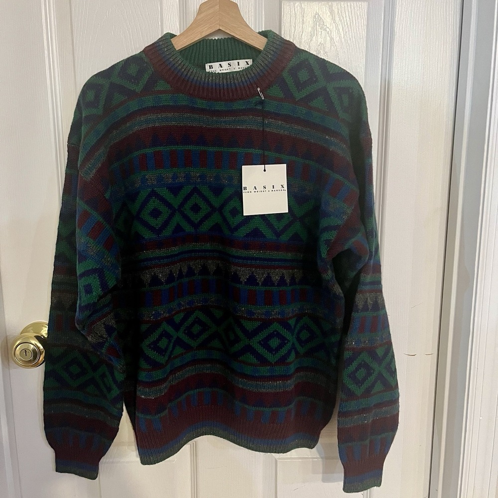 VTG 90s Basix Fenn Wright Manson Sweater NWT Mens L Ramie Cotton Geometric Aztec